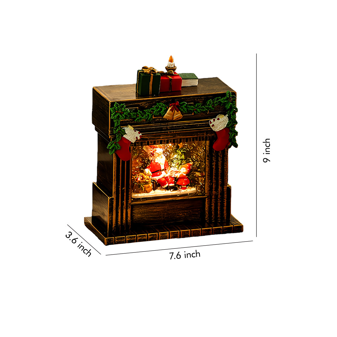 light up christmas fireplace ornament with glowing holiday scene and garland decoration