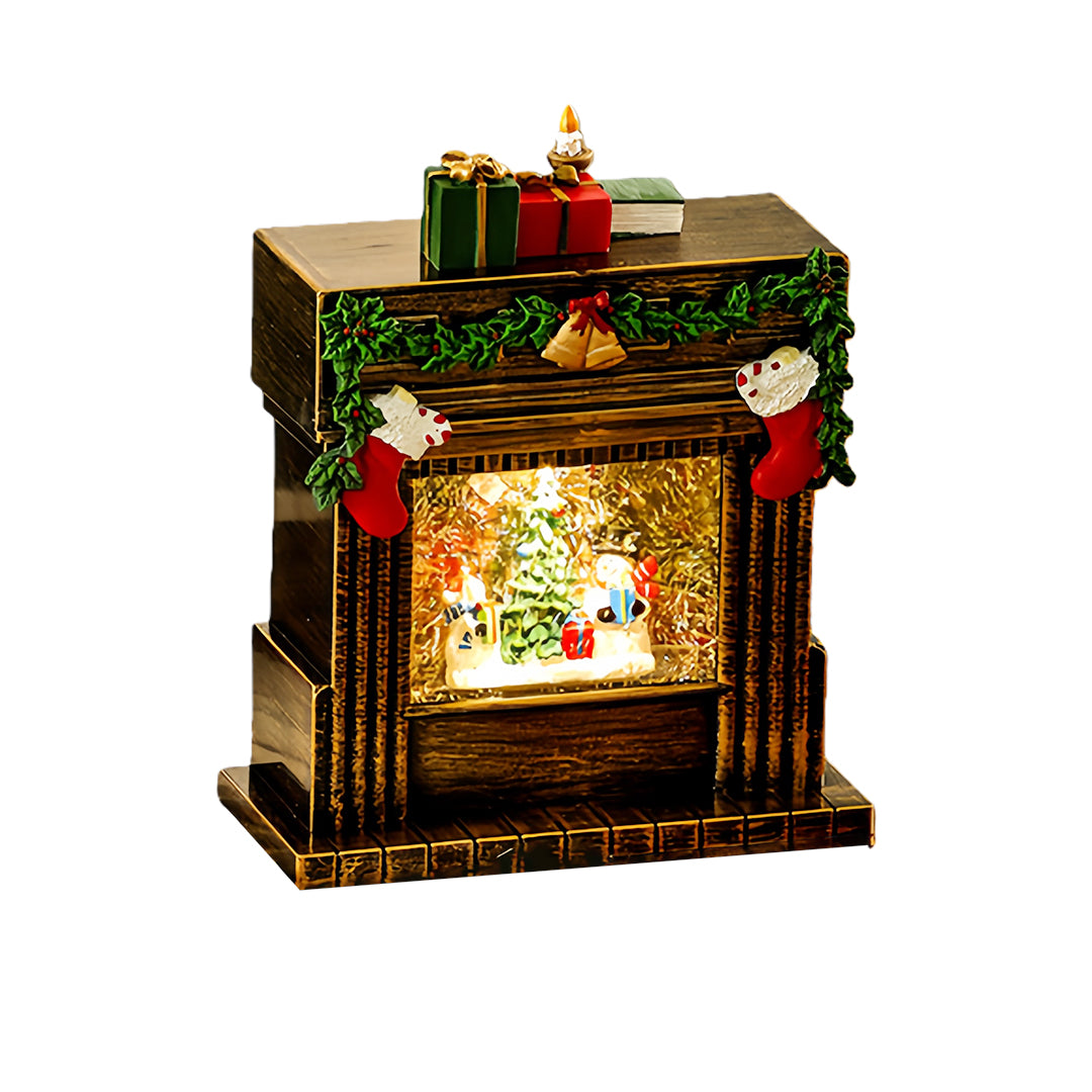 light up christmas fireplace ornament with illuminated festive display and holiday accents