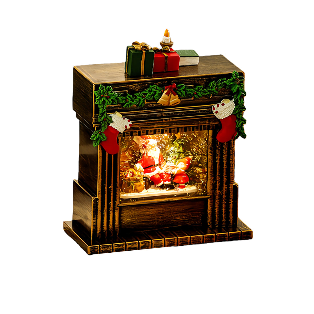 light up christmas fireplace ornament with illuminated festive display and holiday accents