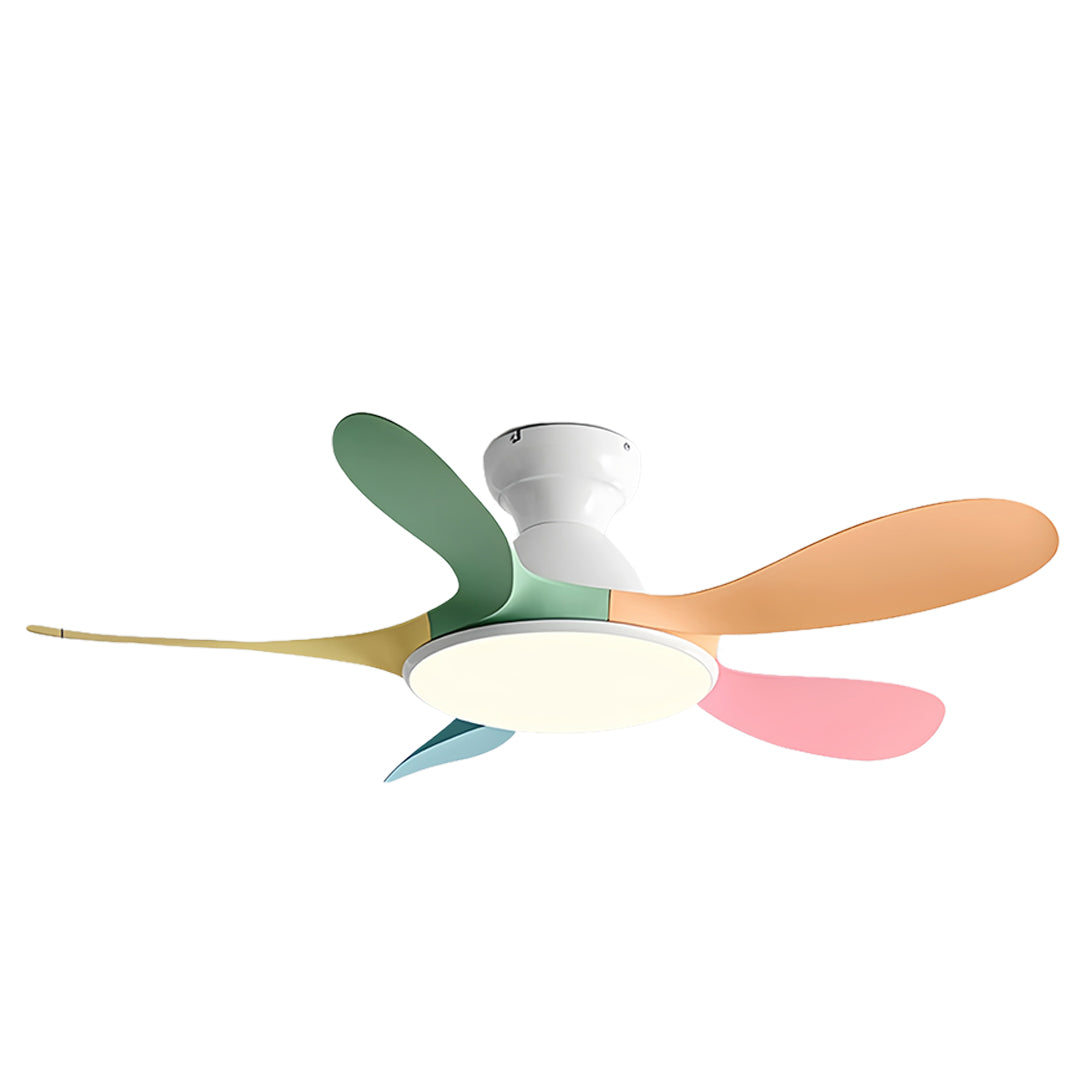 Light wood 5 blade ceiling fan with light showcasing warm oak tones and minimalist design
