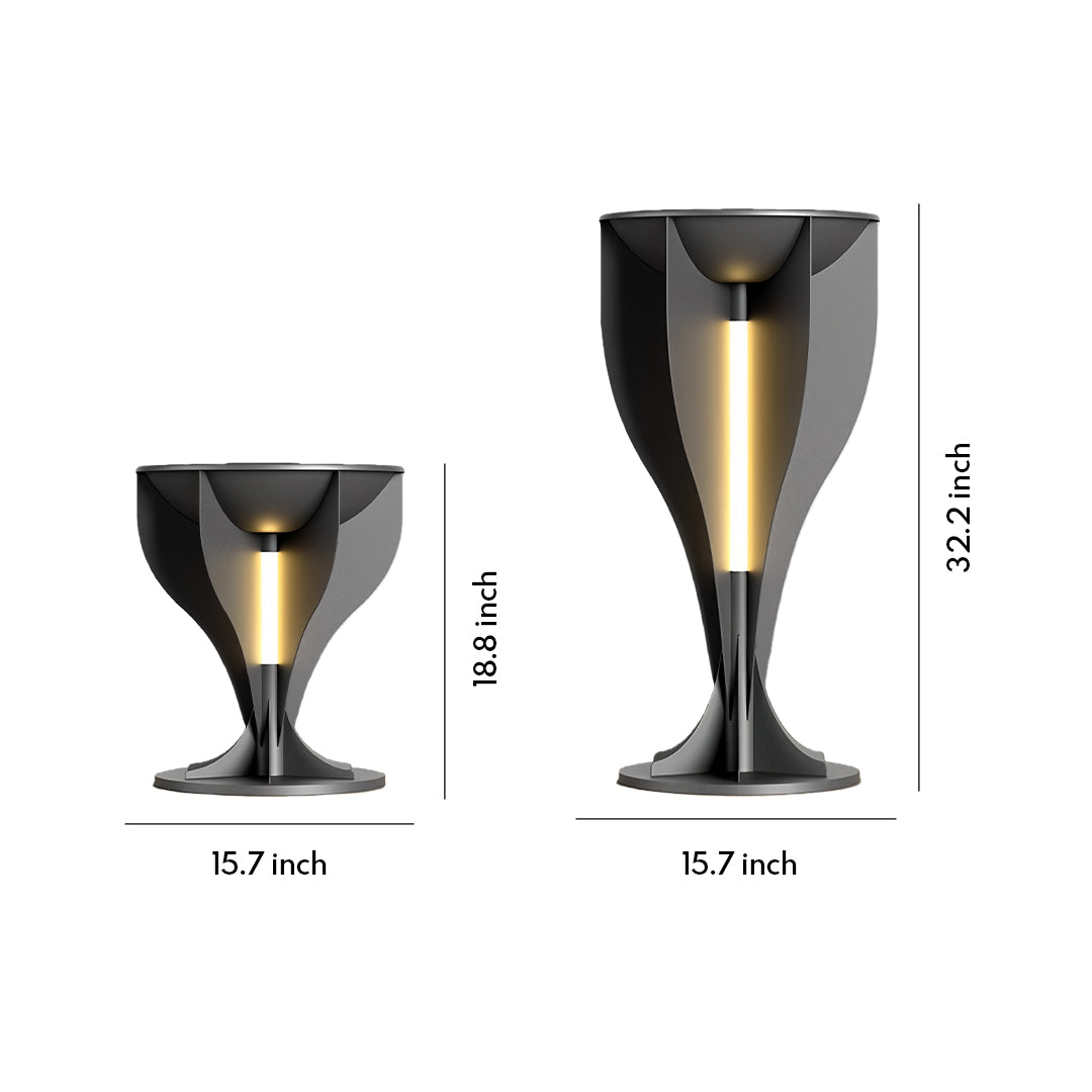 Size comparison chart showing the lighted planter in two heights, 18.8 inches and 32.2 inches.