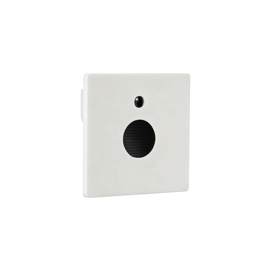 Lights for indoor steps white square recessed wall fixture designed for stair and pathway lighting.
