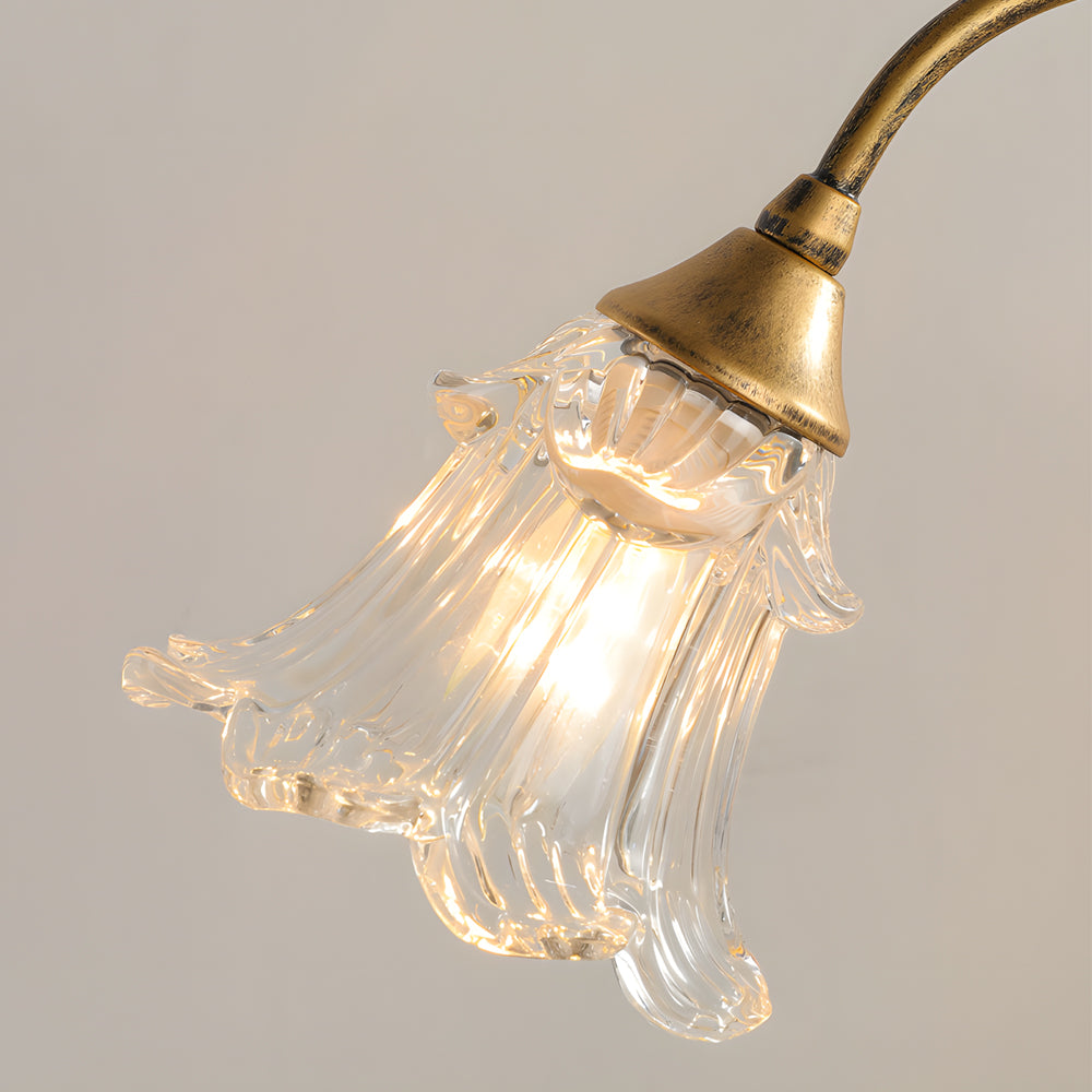 Lily table lamp with a close-up of the detailed green base.