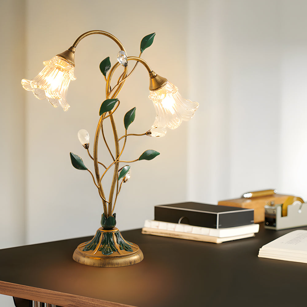 Lily table lamp enhancing a contemporary bedroom with elegant, nature-themed design.