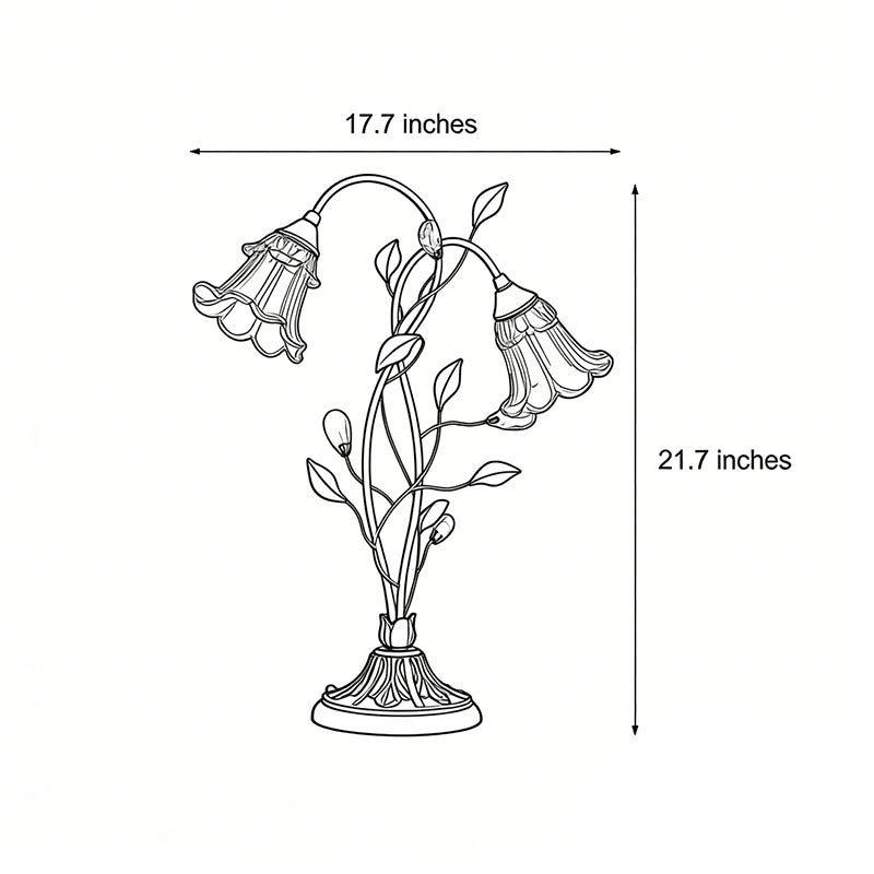 Lily table lamp dimensions, front view with height and width specifications.