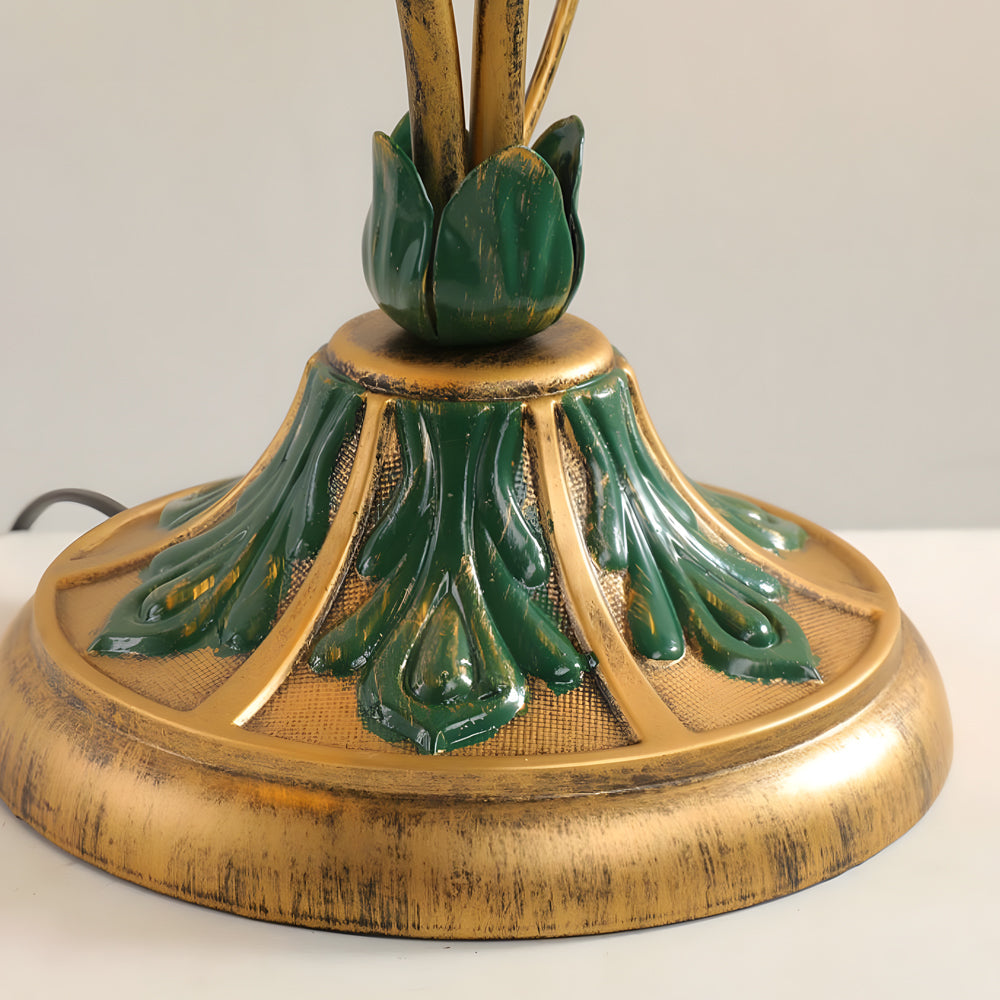 Lily table lamp in vintage style, front view of the ornate design.