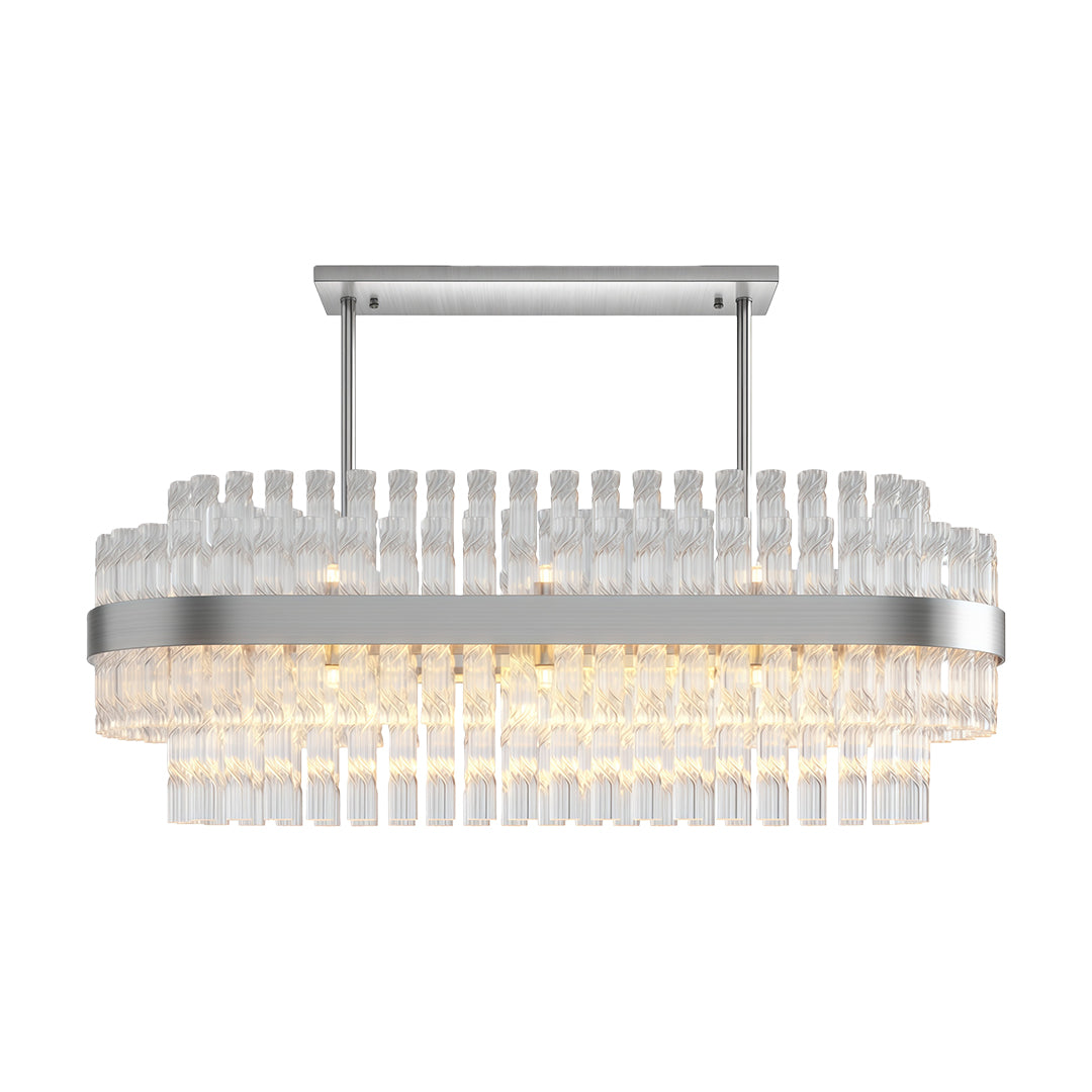 Modern luxury chandeliers with linear chrome design and prismatic glass detailing