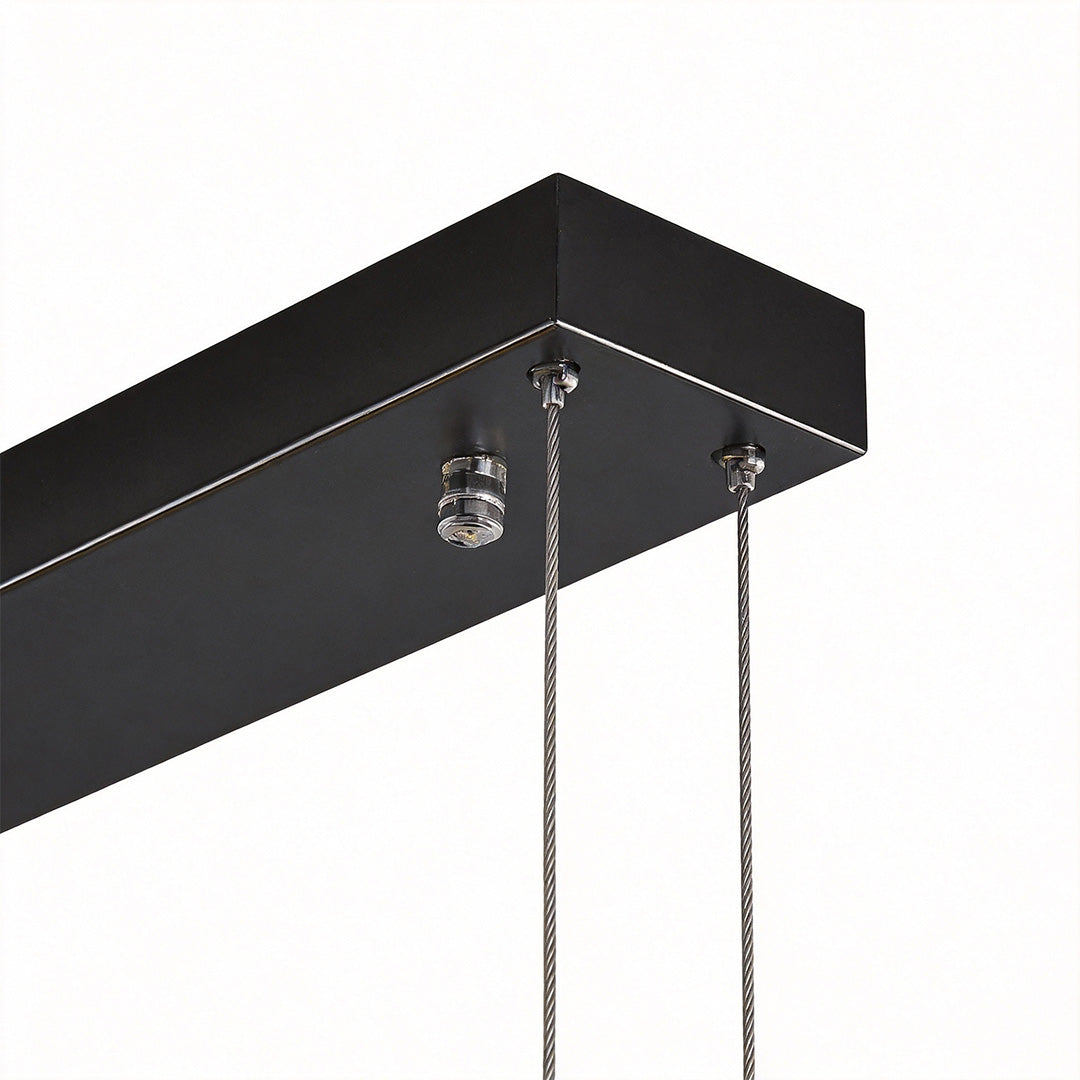 Linear crystal light fixture with a black frame, displayed from an angled perspective.