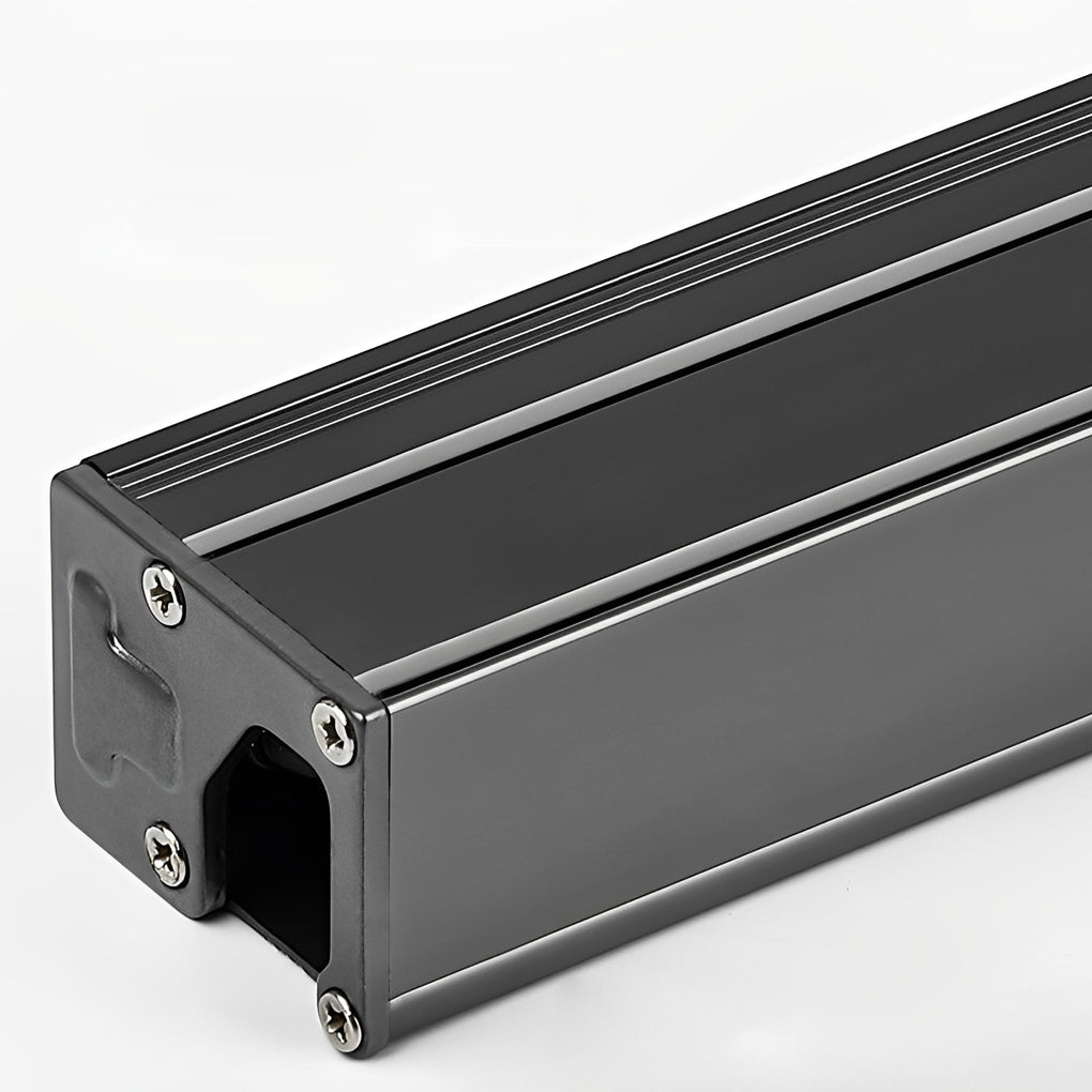 Rear and side view of linear LED facade wall washer light housing.