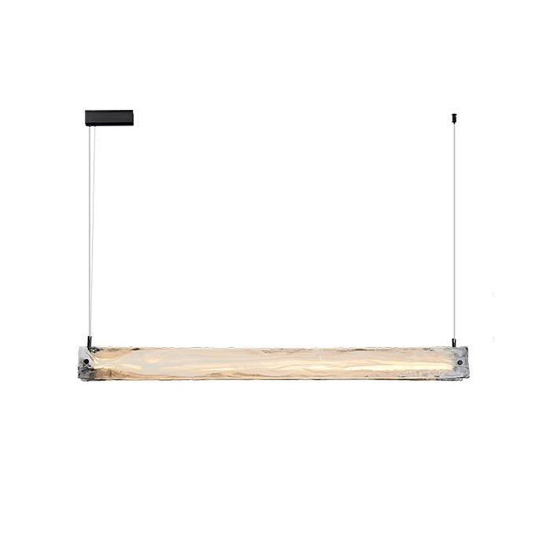 Modern glass pendant light for kitchen with sleek linear design and warm wood accents