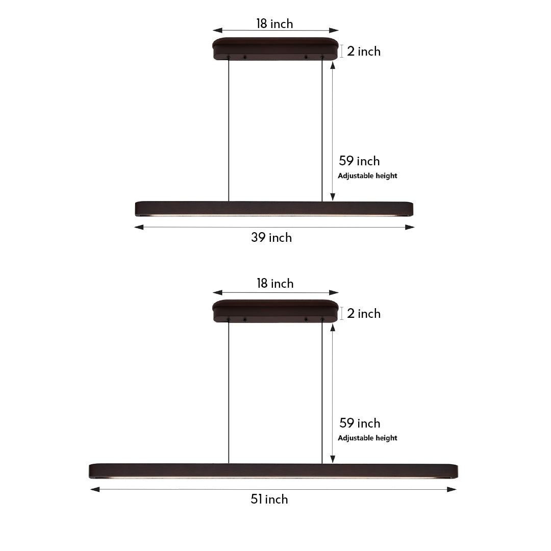 Modern linear LED pendant lighting with adjustable height design, perfect for kitchen island or dining area.