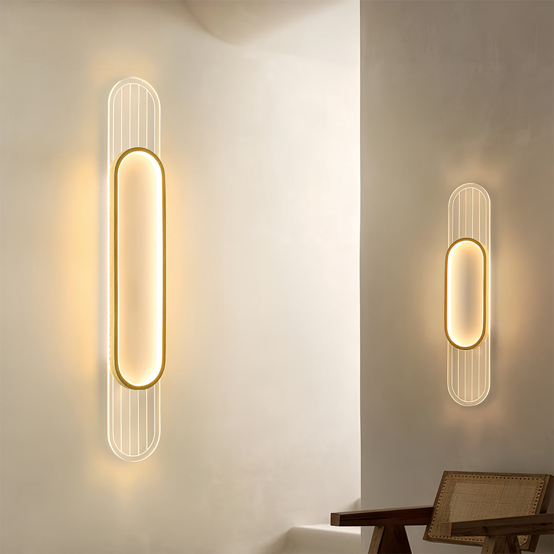 Linear led wall light creating sophisticated atmosphere in living space with neutral walls and modern furnishings