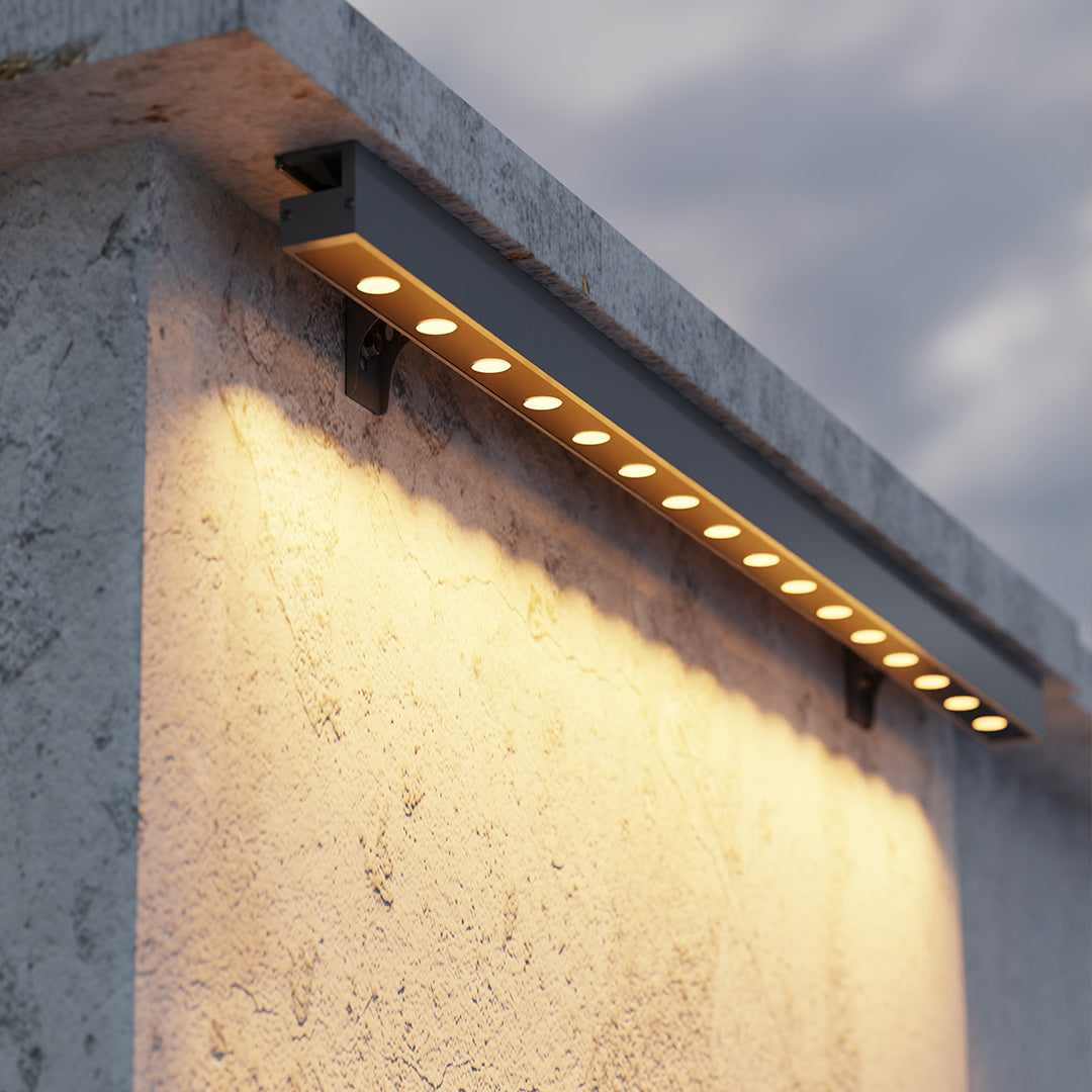 Linear LED wall washer installed on a building exterior, providing even and bright illumination.