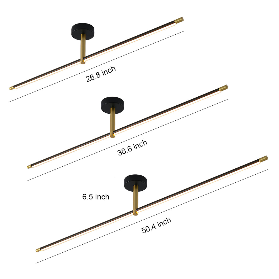 Modern linear semi flush mount light with brass finish and sleek LED strip design for ceiling installation