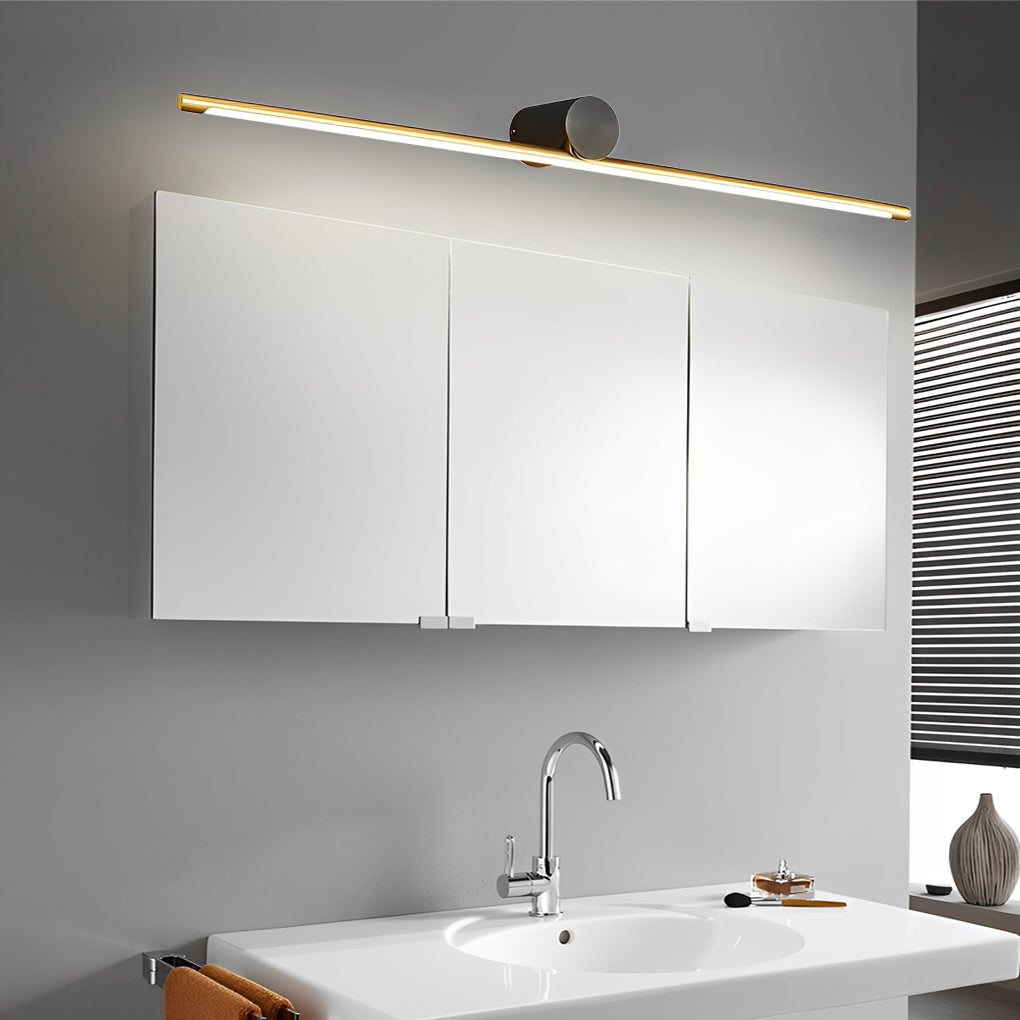 LED linear vanity light bar illuminating bathroom mirror cabinet