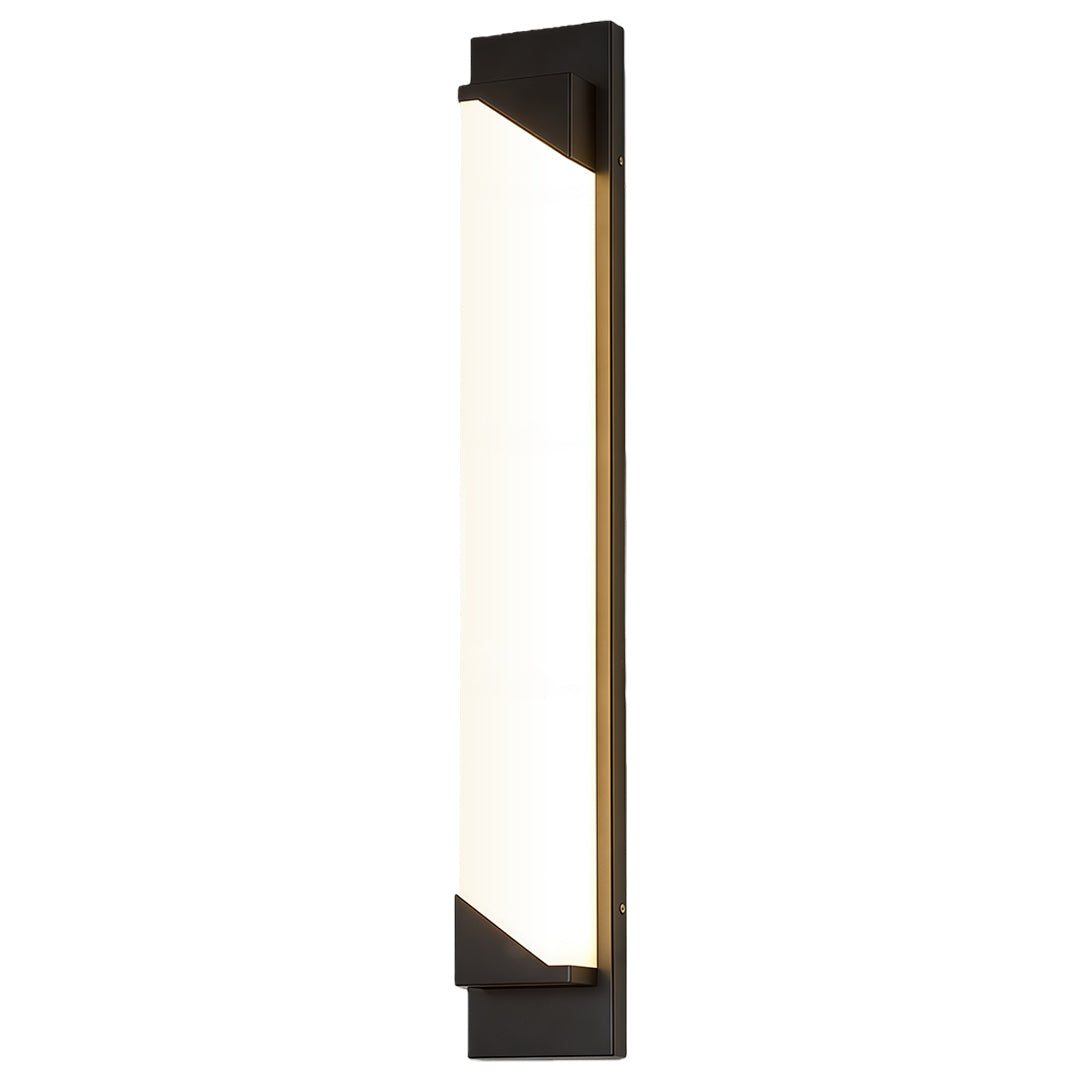 Linear wall light outdoor with geometric black frame combines bold structure and efficient lighting for patios and entrances.