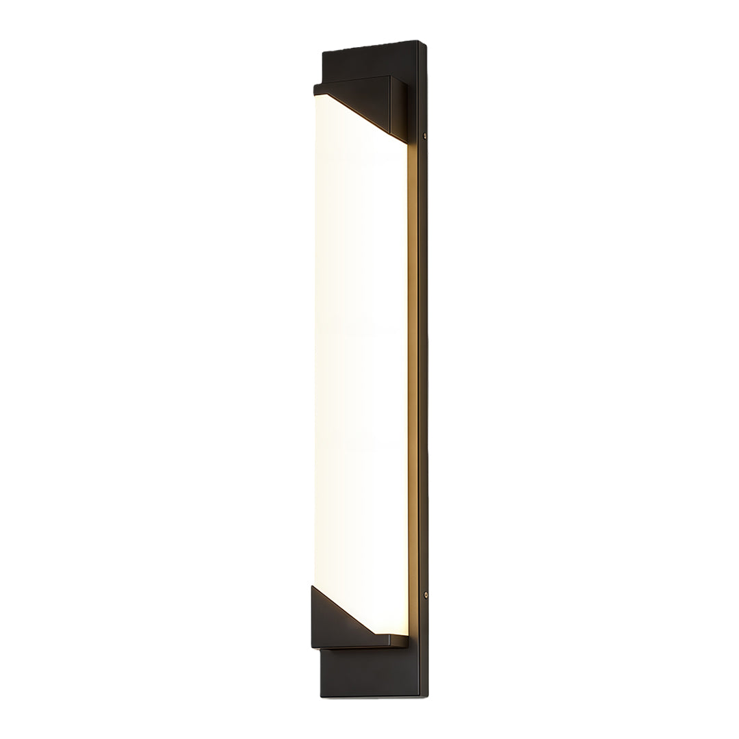 Linear wall light outdoor with geometric black frame delivers contemporary appeal and long lasting outdoor lighting.