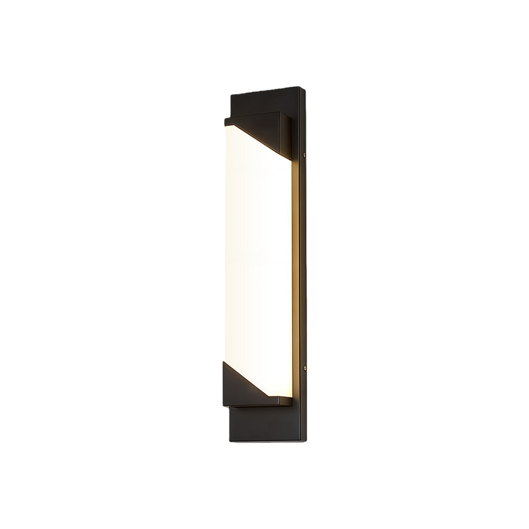 Linear wall light outdoor with geometric black frame offers sleek design and reliable led illumination for exterior spaces.
