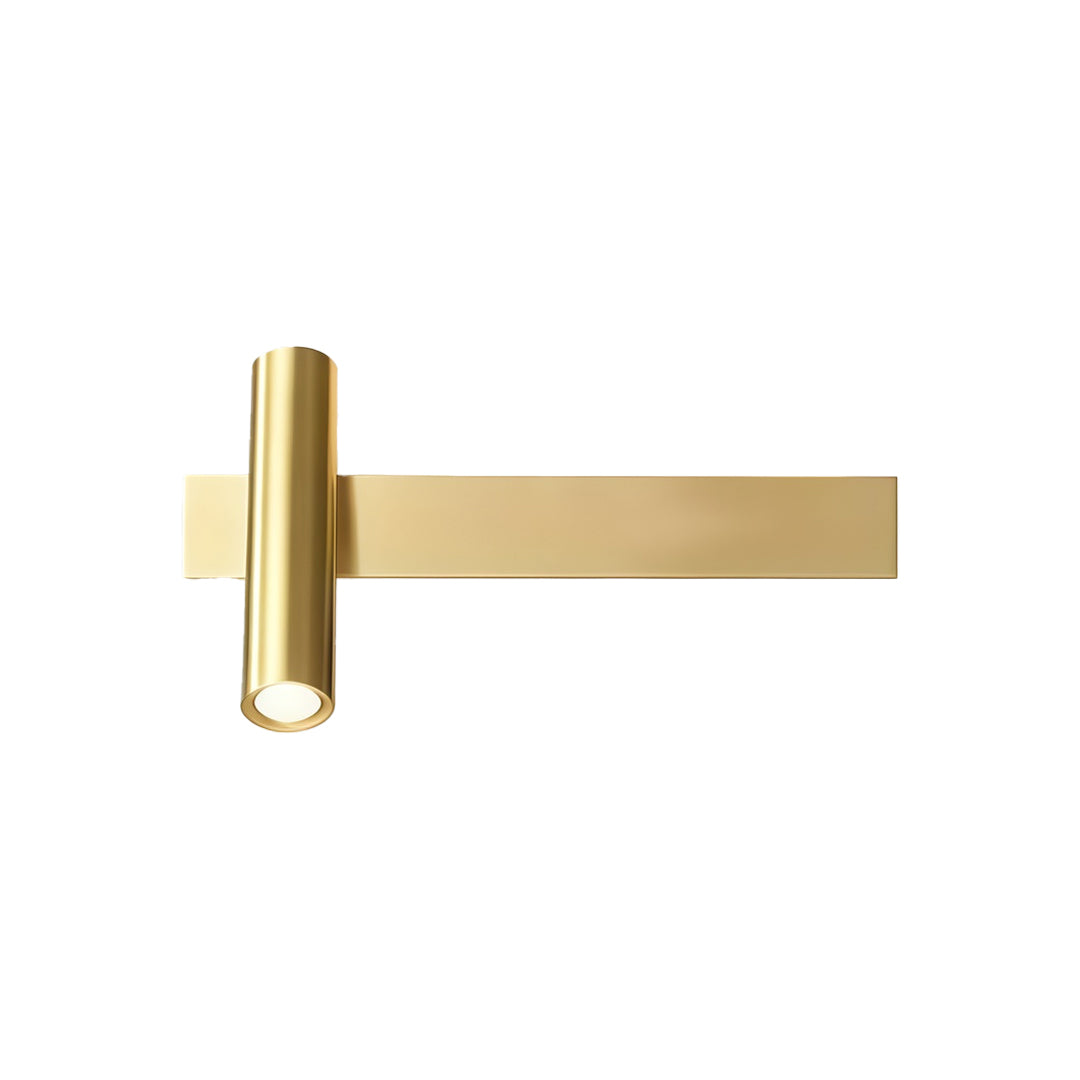 Gold linear wall sconces with brushed metallic finish and modern cylindrical spotlight design.