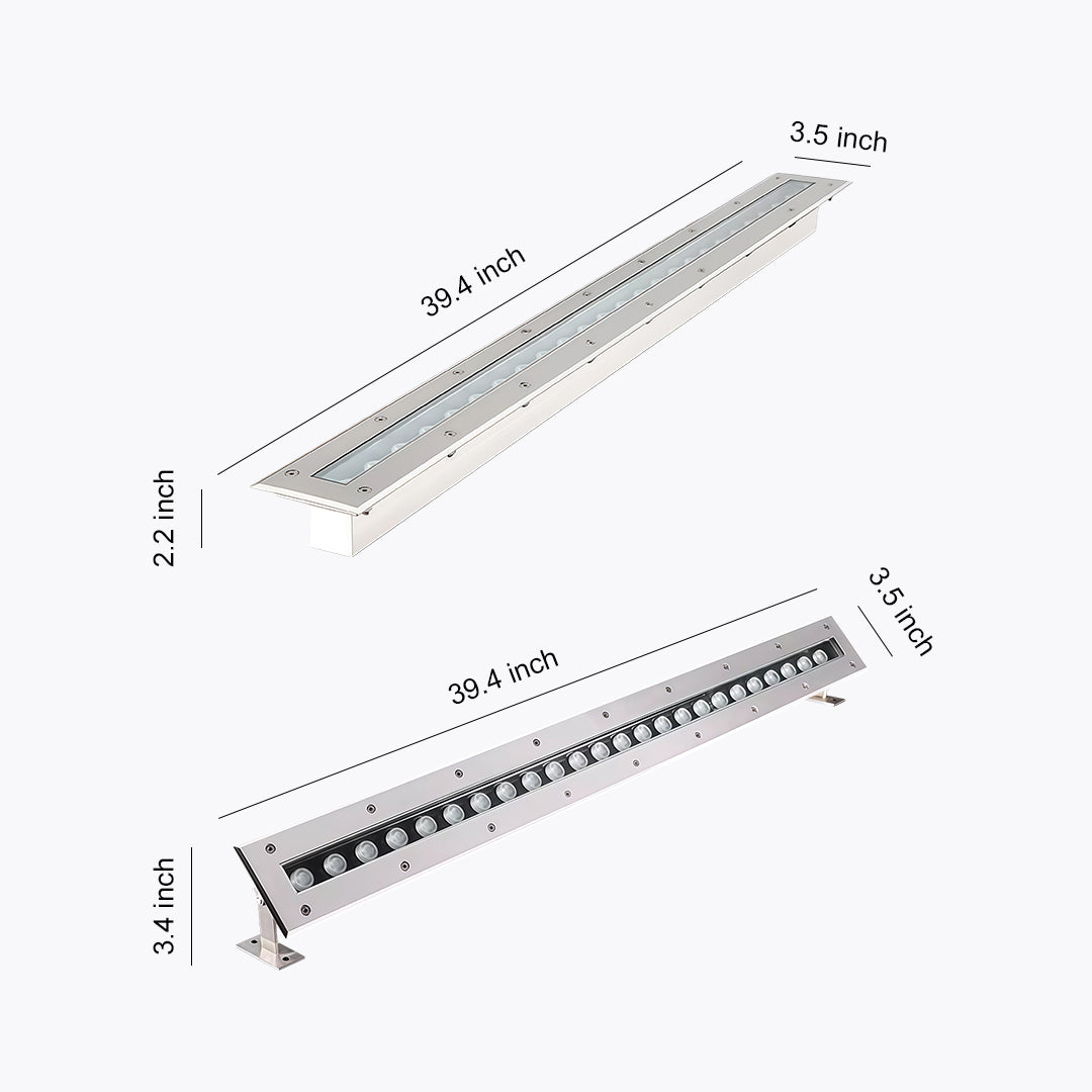 Aluminum linear wall washer light with multiple LED beads for architectural lighting.
