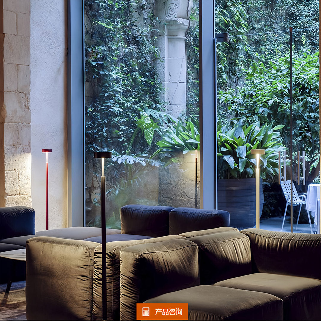 Contemporary living room LED petite floor lamp complementing modern furniture and providing stylish accent lighting