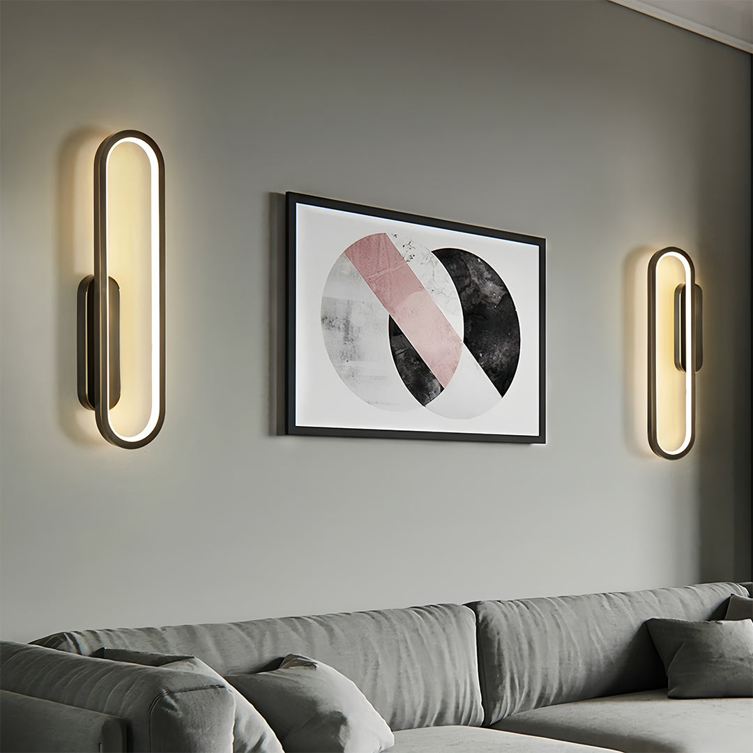 Stylish wall pack LED light installed in modern living room creating ambient lighting atmosphere