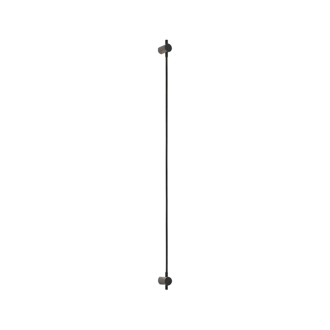 Contemporary black long linear wall sconce with slim vertical LED lighting and minimalist structure.
