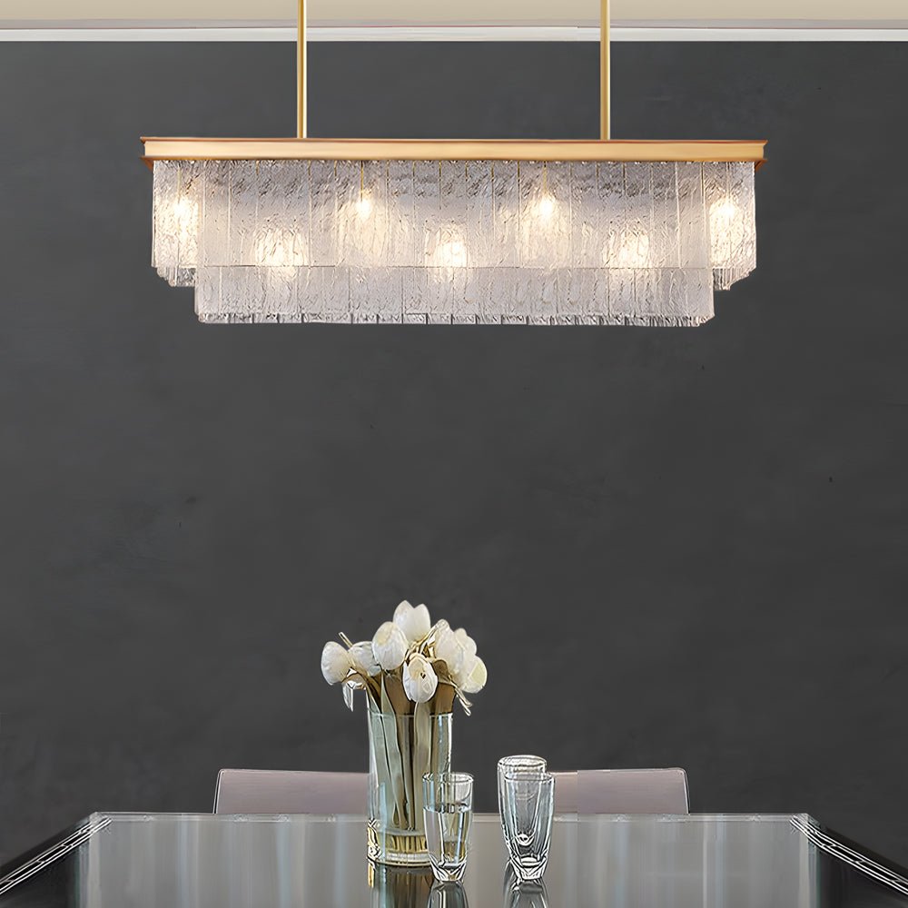 Long Rectangular Double Layer 3 Step Dimming Post - Modern Chandelier