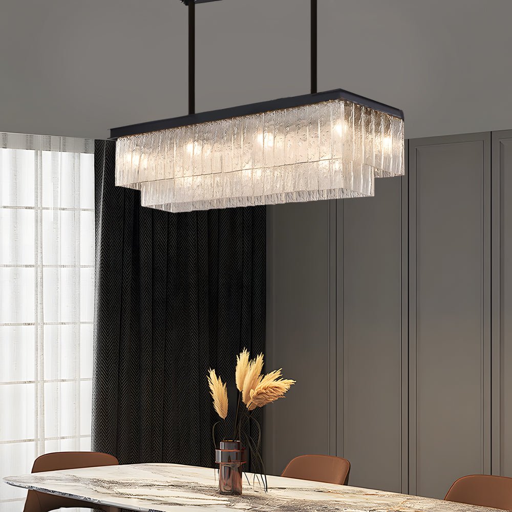 Long Rectangular Double Layer 3 Step Dimming Post - Modern Chandelier