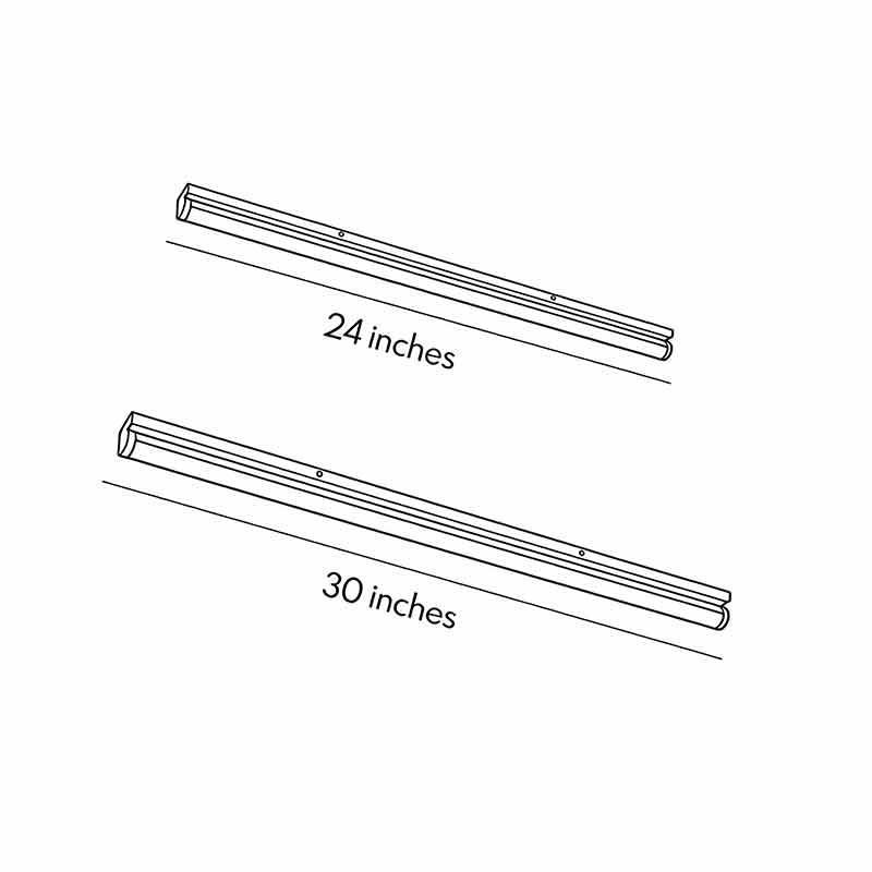 Technical diagram of long strip ceiling light showing dimensions and installation details.