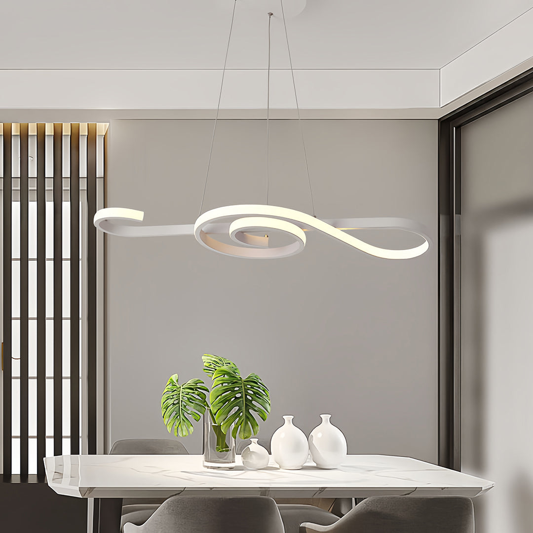 Sophisticated modern chandelier with loop design, chic ceiling light above a console table