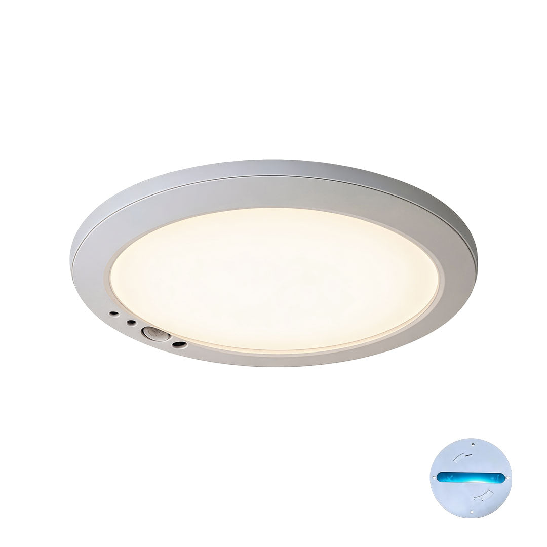 Low profile white flush mount ceiling light with slim round design and warm lighting