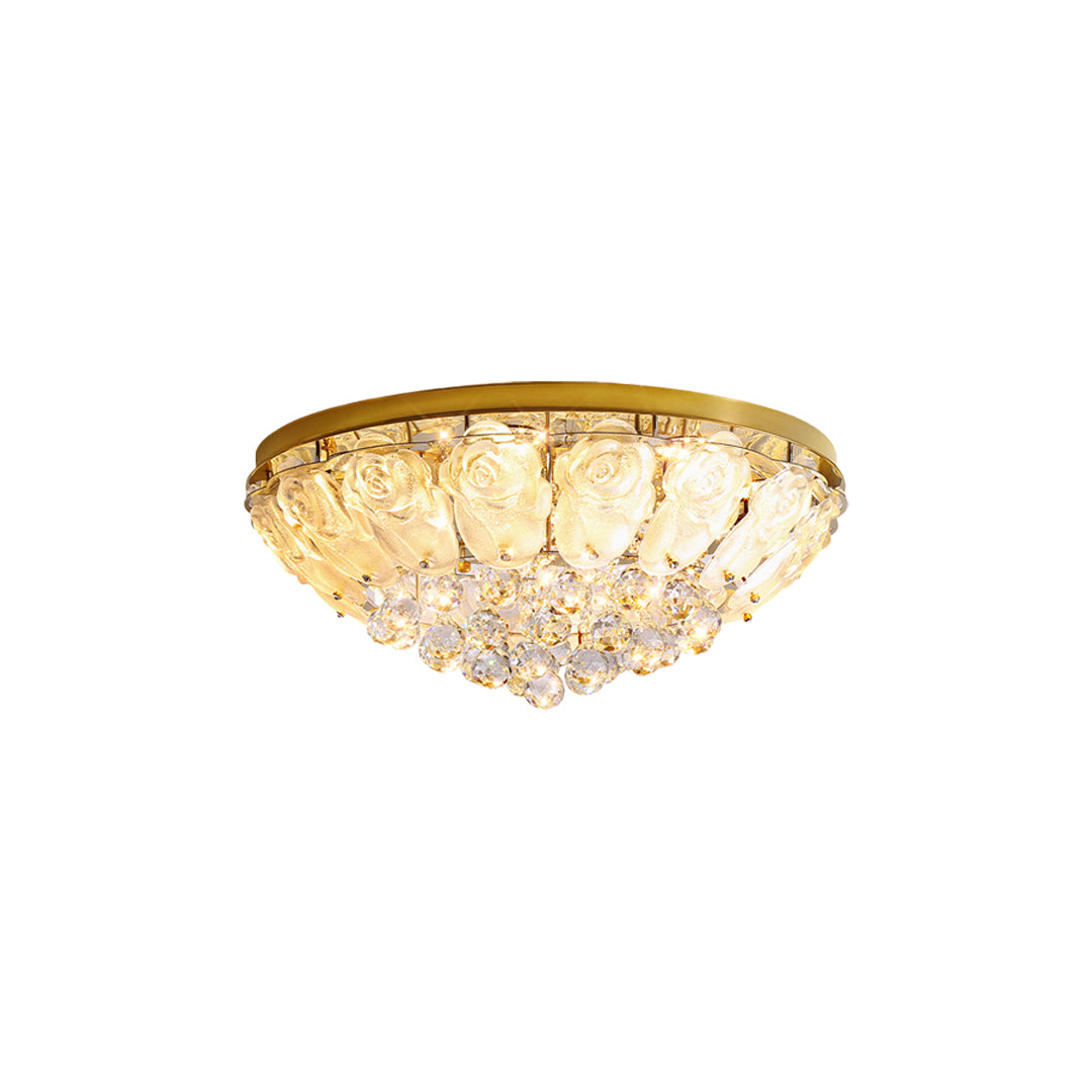 Luxurious crystal ceiling lights flush mount showcasing round design with abundant crystal pendants and gold frame