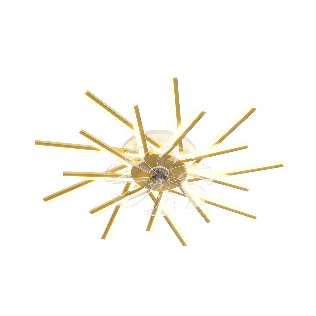 Luxurious metal ceiling fan with light showcasing polished gold finish and sputnik-style design