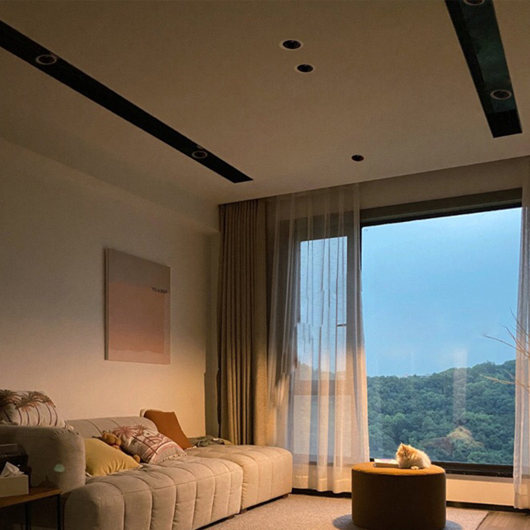 Luxury bedroom with ceiling round led lights providing sophisticated ambient lighting atmosphere