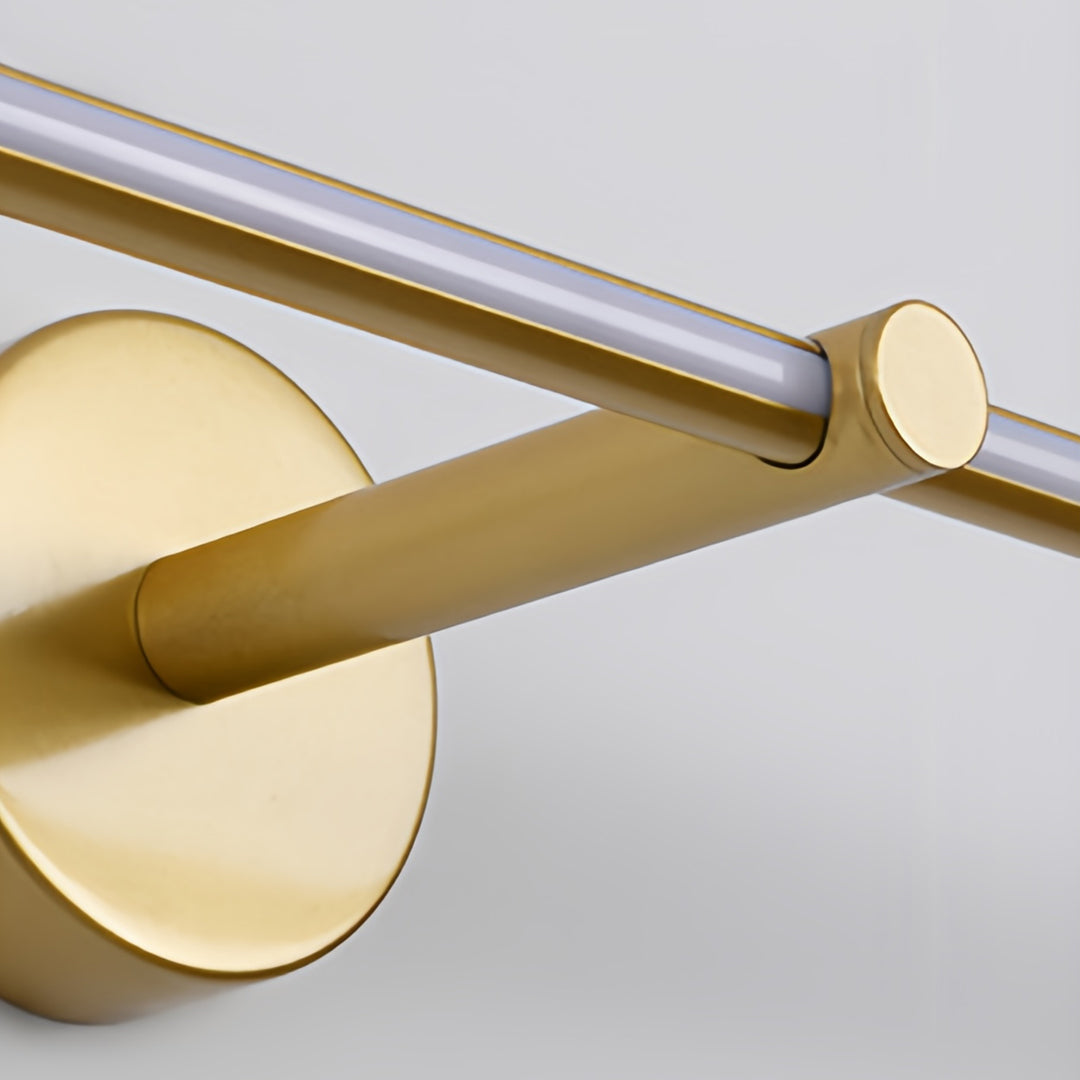 Luxury linear semi flush mount light with brass hardware mounted on neutral ceiling surface