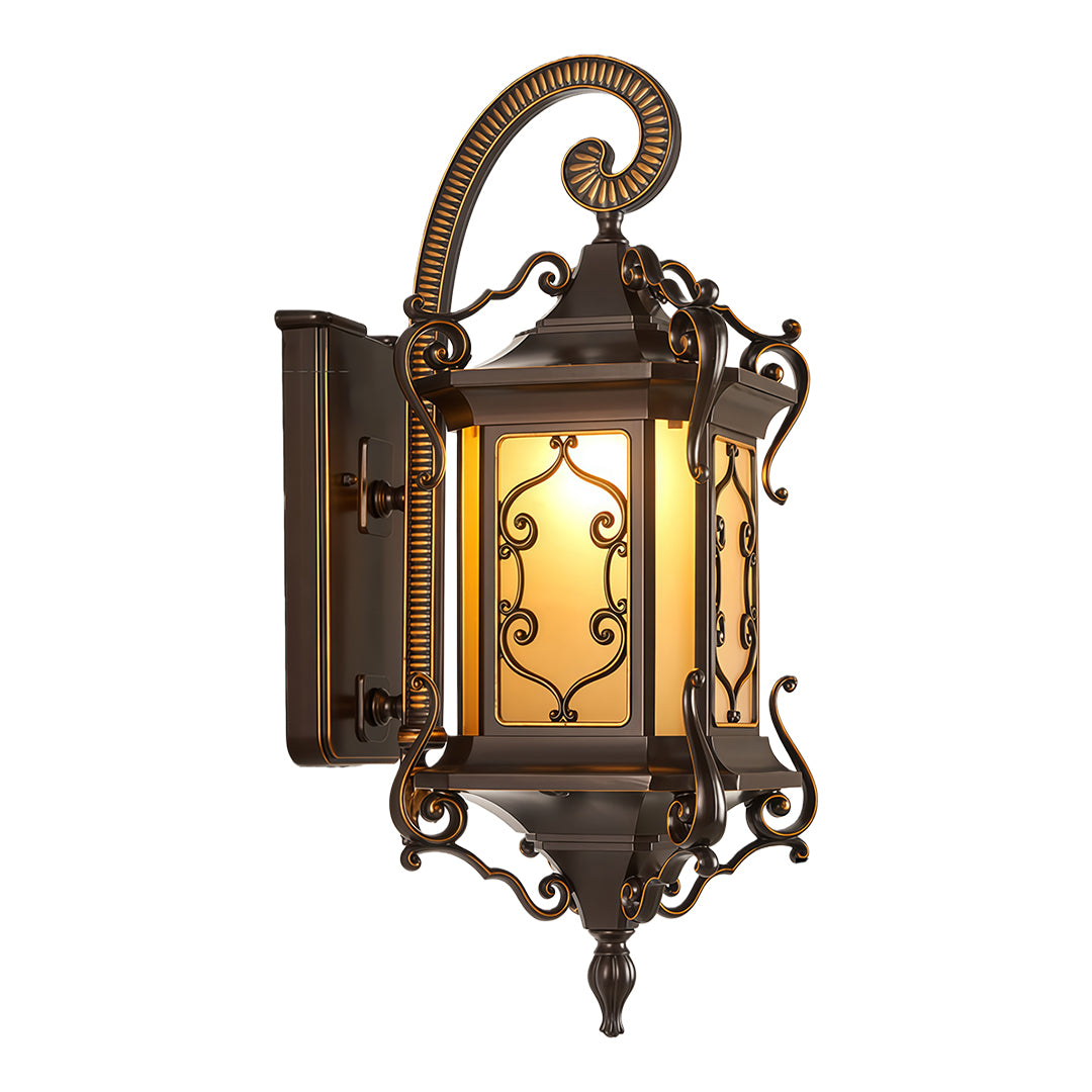Luxury Outdoor Wall Sconce Light in bronze finish with elegant glass detailing.
