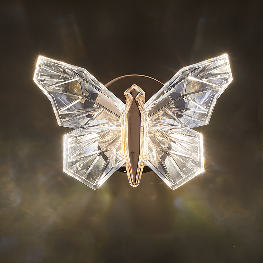 Luxury butterfly wall light with warm amber glow perfect for sophisticated interior ambiance