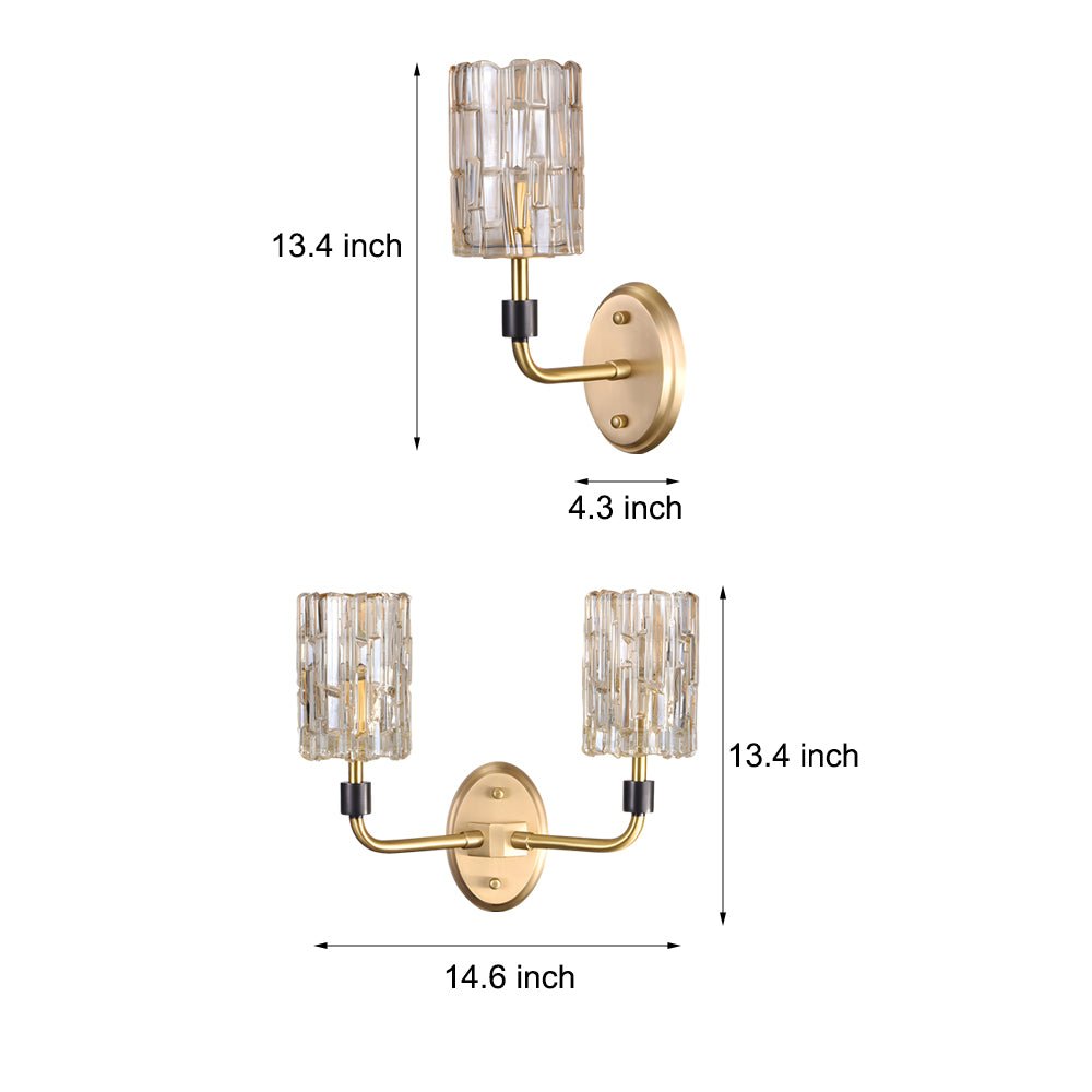 Luxury Copper Armed Crystal Wall Light Modern 1/2 - Light Sconce