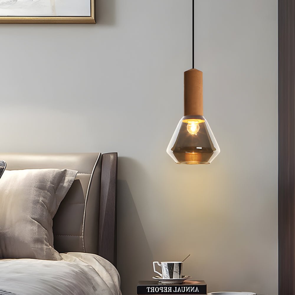 Luxury Copper Glass Jar 1 - Light Wood Pendant Light Ceiling Hang Fixture Cork Diamond Glass Suspended lights