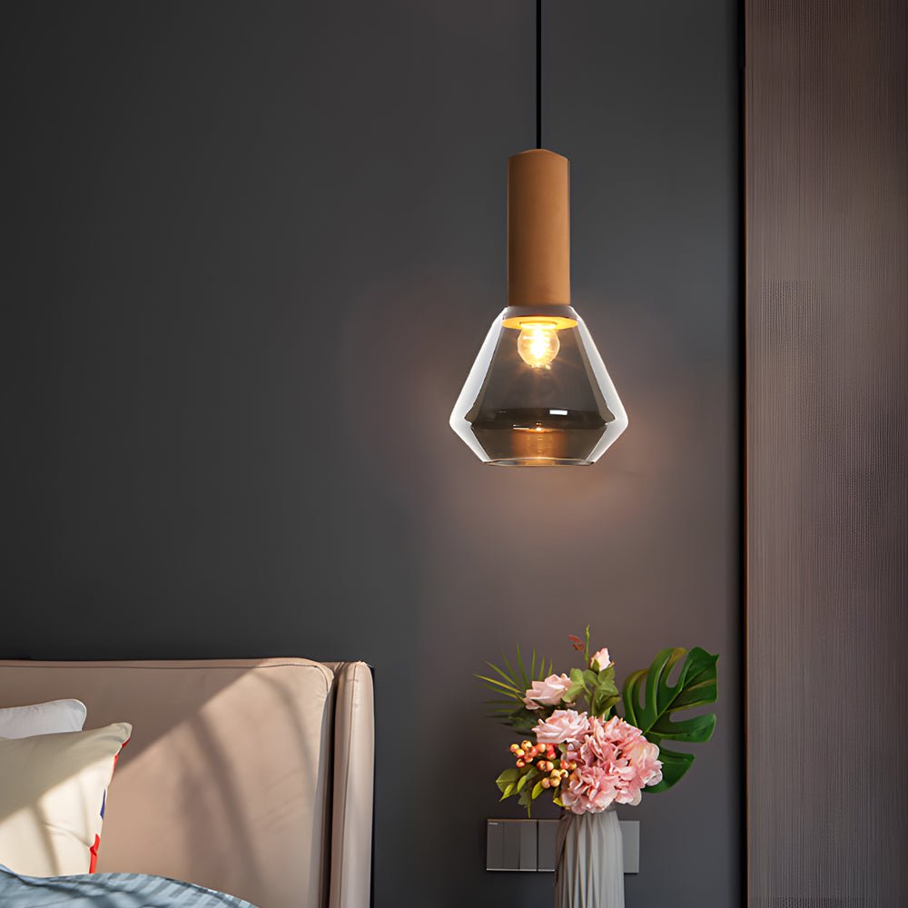 Luxury Copper Glass Jar 1 - Light Wood Pendant Light Ceiling Hang Fixture Cork Diamond Glass Suspended lights