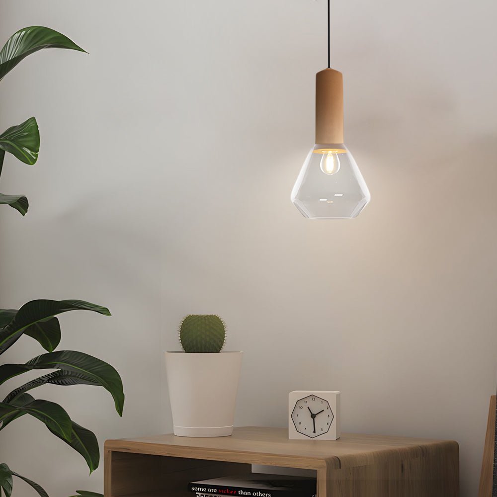 Luxury Copper Glass Jar 1 - Light Wood Pendant Light Ceiling Hang Fixture Cork Diamond Glass Suspended lights