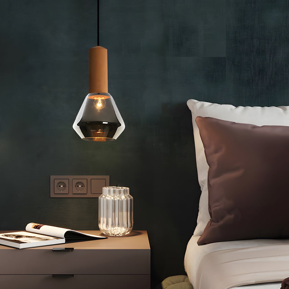 Luxury Copper Glass Jar 1 - Light Wood Pendant Light Ceiling Hang Fixture Cork Diamond Glass Suspended lights