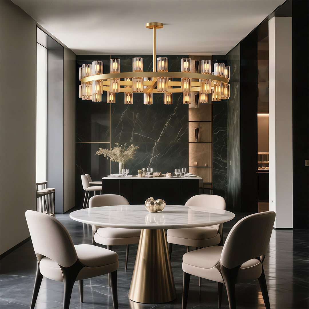 Luxury Crystal Chandeliers Round Gold Light Fixture – Dazuma