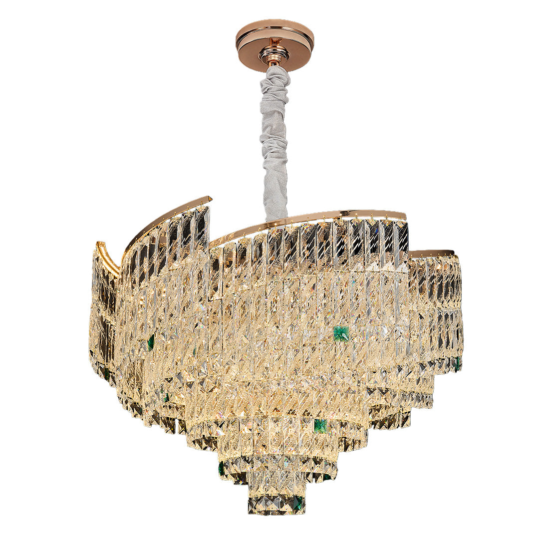 Luxury crystal pendant chandelier with cascading beads and elegant design.