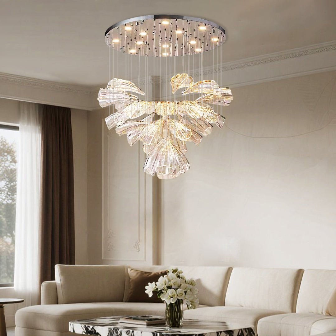 Luxury Flowers Handcrafted Art Glass 3 Step Dimming Modern Chandelier