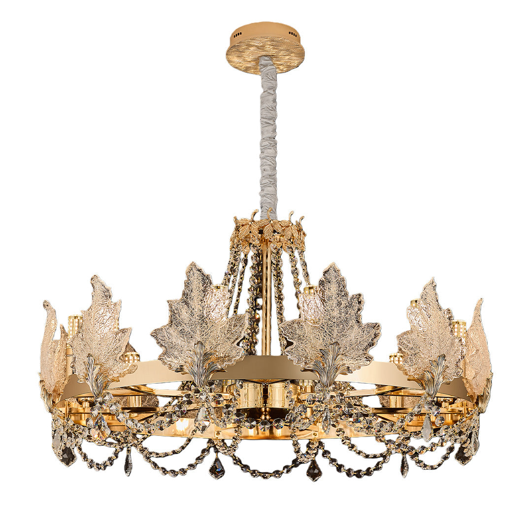 Luxury French chandelier with gold finish and sparkling crystal accents.