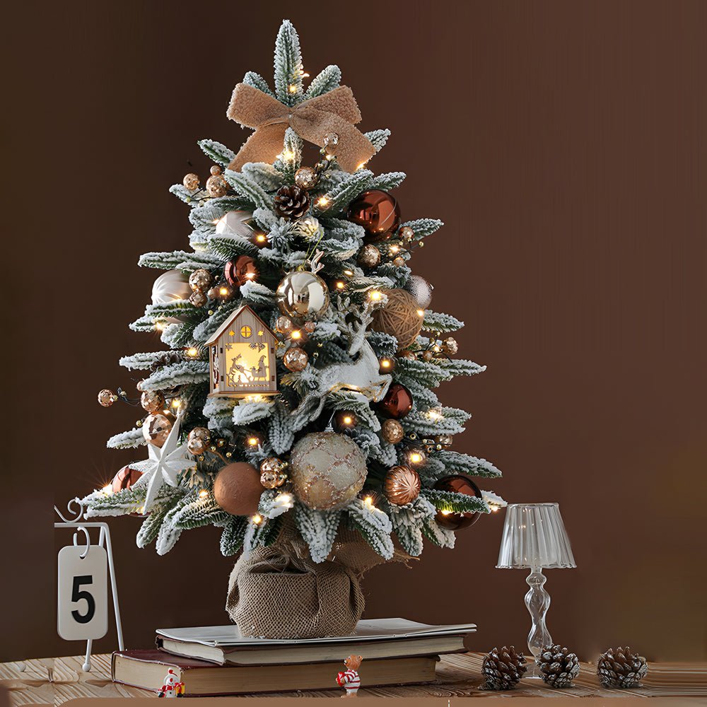 Luxury Ins Decorative Ornaments Falling Snow Christmas Tree with String Lights