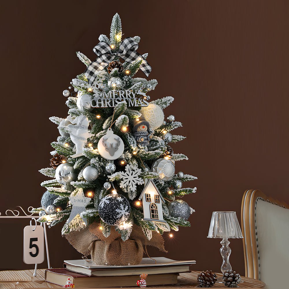 Luxury Ins Decorative Ornaments Falling Snow Christmas Tree with String Lights