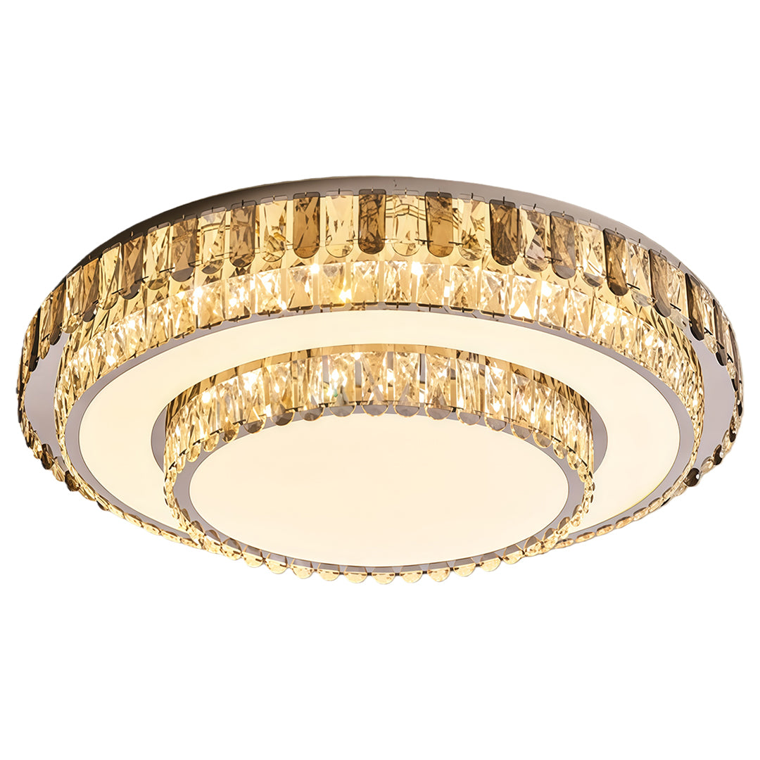 Luxury round LED light fixtures flush mount with layered crystal ring.